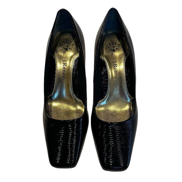 J.Renee Mary-LPBLK Mary Lizard Print Women's 7.5M Square Toe 2.5” Heels Black - Picture 1 of 12
